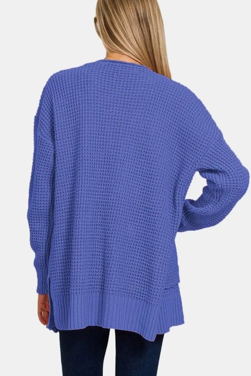 Zenana Waffle Open Front Sweater Cardigan - Love Salve